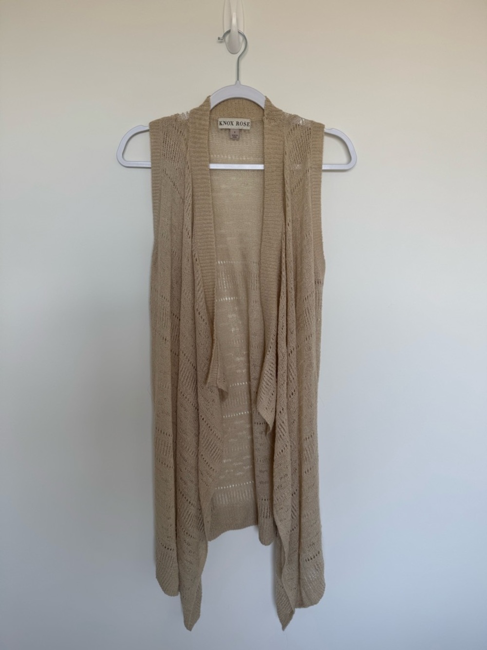 Knox Rose Beige Open-Front Knit Vest